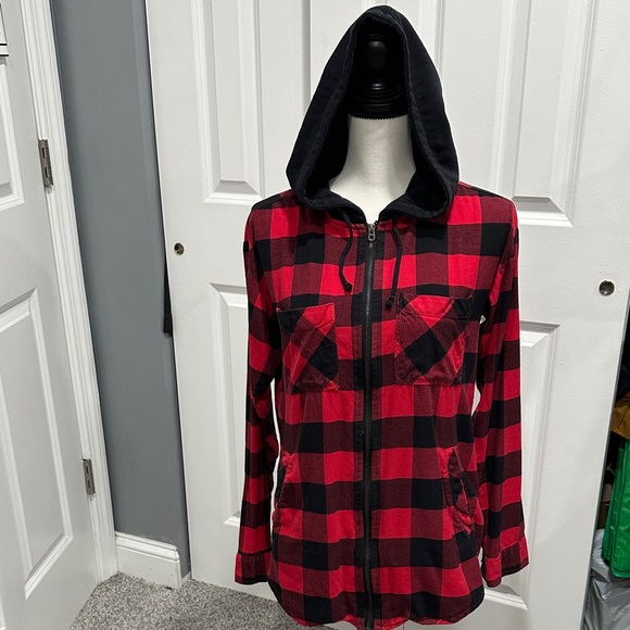 Red and Black Plaid Hooded Jacket - Picture 2 of 10